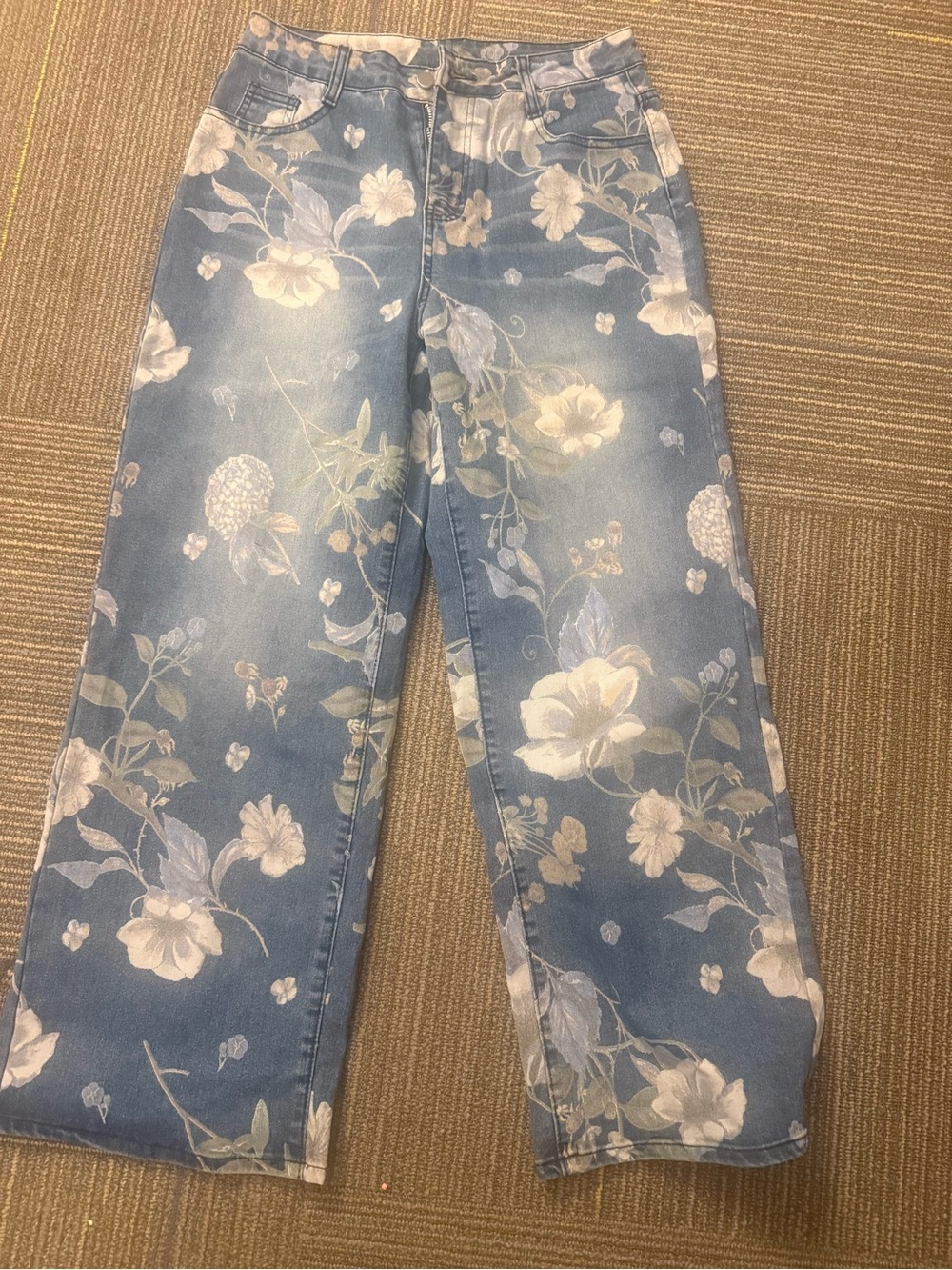 Boutique 9 Pale Blue Floral Wide-Leg Jeans